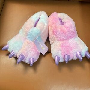 Furry Kids Monster Claw Slippers - Pink and Purple M (13-1) NWT